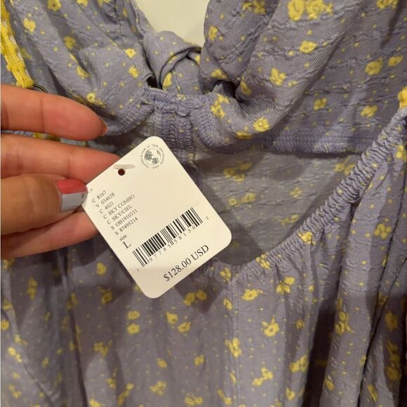 NWT Free People Coming Home Playsuit Romper Sky Blue Yellow Combo - Picture 5 of 7